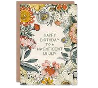 Artery8 Mummy Happy Birthday Card Flower Bouquet Peony Daisies Sunflowers Botanical For Her Greeting Card