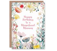 Artery8 Women's Mummy Happy Birthday Card Simple Elegant Wildflower Meadow Plants Flowers For Her Greeting Card in Pink Artery8 Pink