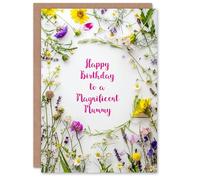 Artery8 Mummy Happy Birthday Card Simple Spring Meadow Wildflowers Floral For Her Greeting Card