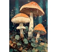 Artery8 Mushroom Fungi Watercolour Painting Magical Forest Pastel Clover Field Kitchen Large Wall Art Poster Print Thick Paper 18X24 Inch