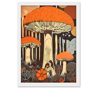 Artery8 Mushroom Vintage Large Red Cap Fungi Pastel Colour Earthy Aesthetic Kitchen Artwork Framed A3 Wall Art Print