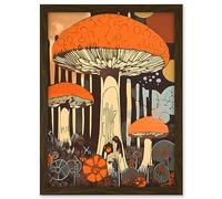 Artery8 Mushroom Vintage Large Red Cap Fungi Pastel Colour Earthy Aesthetic Kitchen Artwork Framed A3 Wall Art Print