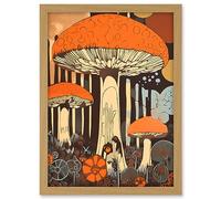 Artery8 Mushroom Vintage Large Red Cap Fungi Pastel Colour Earthy Aesthetic Kitchen Artwork Framed A3 Wall Art Print
