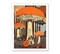 Artery8 Mushroom Vintage Large Red Cap Fungi Pastel Colour Earthy Aesthetic Kitchen Artwork Framed Wall Art Print 18X24 Inch