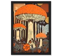 Artery8 Mushroom Vintage Large Red Cap Fungi Pastel Colour Earthy Aesthetic Kitchen Artwork Framed Wall Art Print A4