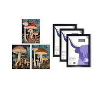 Artery8 Mushroom Wall Art - Set of 3 A4 Sized Art with Black Frames - Cep Fungi Paintings Forest Floor Earthy Calming Tones Botanical Aesthetic