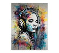 Artery8 Music Girl Headphones Watercolour Grunge Emo Teen Bedroom Unframed Wall Art Print Poster Home Decor Premium