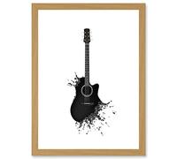 Artery8 Music Illustration Guitar Watersplash Bubble Effect A4 Artwork Framed Wall Art Print