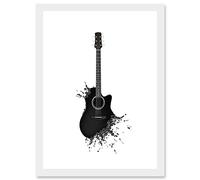 Artery8 Music Illustration Guitar Watersplash Bubble Effect A4 Artwork Framed Wall Art Print