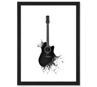 Artery8 Music Illustration Guitar Watersplash Bubble Effect Wall Art Print - A4 Size