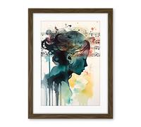 Artery8 Music on my Mind Singing in my Head Modern Portrait Watercolour Illustration Artwork Framed Wall Art Print 18X24 Inch