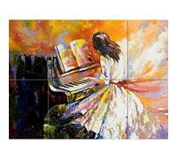 Artery8 Music Piano Girl Impressionism XL Giant Panel Poster (8 Sections)