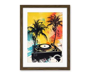 Artery8 Music Under Palm Trees Tropical Beach Party Modern Watercolour Painting Artwork Framed Wall Art Print 18X24 Inch