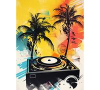 Artery8 Music Under Palm Trees Tropical Beach Party Modern Watercolour Painting Large Wall Art Poster Print Thick Paper 18X24 Inch