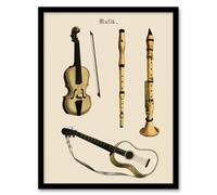 Artery8 Musical Instruments Framed Wall Art Print Violin Guitar And Flutes - A4 Size