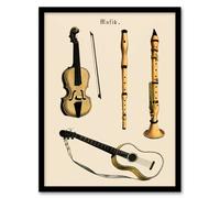 Artery8 Musical Instruments Framed Wall Art Print Violin Guitar & Flutes in Beige | Size: A3 Artery8 Beige A3