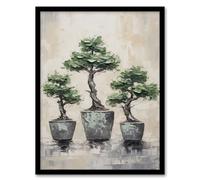 Artery8 My 3 Bonsai Trees Oil Painting Pallet Knife Neutral Tone Textured Tree Artwork Artwork Framed Wall Art Print A4