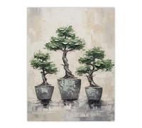 Artery8 My 3 Bonsai Trees Oil Painting Pallet Knife Neutral Tone Textured Tree Artwork Large Wall Art Poster Print Thick Paper 18X24 Inch