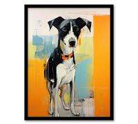 Artery8 My Best Friend Cute Black and White Dog Oil Painting Bright Contemporary Pet Portrait Artwork Framed Wall Art Print 18X24 Inch