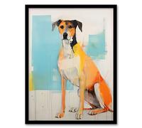 Artery8 My Best Friend Cute Dog Portrait Orange Blue Bright Contemporary Oil Painting Artwork Framed Wall Art Print 18X24 Inch