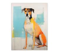 Artery8 My Best Friend Cute Dog Portrait Orange Blue Bright Contemporary Oil Painting Large Wall Art Poster Print Thick Paper 18X24 Inch