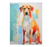 Artery8 My Best Friend Cute Dog Portrait Teal Orange Bright Contemporary Oil Painting Large Wall Art Poster Print Thick Paper 18X24 Inch