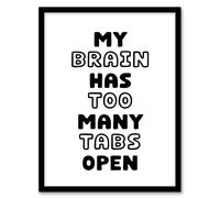 Artery8 My Brain Has Too Many Tabs Open Funny Overthinker Framed Art Print in White | Size: A4 Artery8 White A4