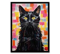 Artery8 My Cat is My Therapist Colourful Notes Oil Painting Purring Pet Artwork Framed Wall Art Print 18X24 Inch