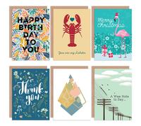 Artery8 My Lobster Floral Flamingo All Occasions Various Assorted Greeting Cards With Envelopes includes Xmas Birthday Valentines Thank You Pack of 6 Artery8 Multicolor