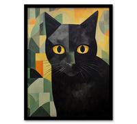 Artery8 My Name Is Geoff By Alex Robins Black Cat Art Deco Geometric Art Print Framed Poster Wall Decor | Size: A4 Artery8 Black A4
