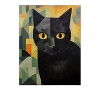 Artery8 My Name Is Geoff By Alex Robins Black Cat Art Deco Geometric Unframed Wall Art Print Poster Home Decor Premium | Size: W12" x H16" Artery8 Multicolor W12" x H16"