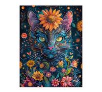 Artery8 Mystic Cat in Flowers Hippy Night Abstract Animal For Living Room Extra Large XL Wall Art Poster Print