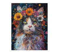 Artery8 Mystic Psychedelic Hippy Cat Flower Crown Abstract For Living Room Unframed Wall Art Print Poster Home Decor