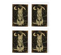 Artery8 Mystical Cat Tarot Cosmic Astrology Pack of 4 Birthday Greeting Cards in Black | Size: 4 Pack Artery8 Black 4 Pack