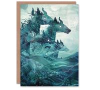 Artery8 Mythical Sea Kelpies Riding Waves Artwork Blue Greeting Card Birthday Artery8 Blue