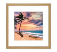 Artery8 Najm Phuket Thailand Tropical Palm Tree Beach Photo 8X8 Inch Square Wooden Framed Wall Art Print Picture with Mount in Light Oak Artery8 Light Oak