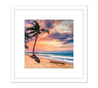 Artery8 Najm Phuket Thailand Tropical Palm Tree Beach Photo 8X8 Inch Square Wooden Framed Wall Art Print Picture with Mount in White Artery8 White