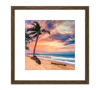Artery8 Najm Phuket Thailand Tropical Palm Tree Beach Photo 8X8 Inch Square Wooden Framed Wall Art Print Picture with Mount in Brown Artery8 Brown
