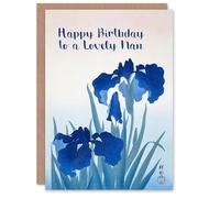 Artery8 Nan Happy Birthday Card Beautiful Elegant Blue Iris Flower Painting Floral Blooms For Her Greeting Card