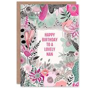Artery8 Nan Happy Birthday Card Elegant Modern Boho Wildflowers Pink Flowers For Her Greeting Card