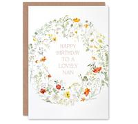 Artery8 Nan Happy Birthday Card Simple Delicate Elegant Floral Circle Flowers And Plants Gardening For Her Greeting Card