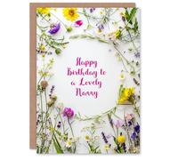 Artery8 Nanny Happy Birthday Card Simple Spring Meadow Wildflowers Floral For Her Greeting Card