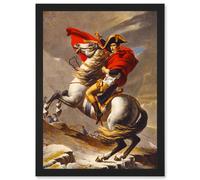 Napoleon Bonaparte Emperor France Alps Horse A4 Artwork Framed Wall Art Print Artery8 Black One Size