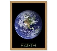 Artery8 NASA Our Solar System Earth Planet Blue Marble Space Artwork Framed Wall Art Print A4 in Light Oak Artery8 Light Oak