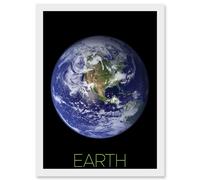 Artery8 NASA Our Solar System Earth Planet Blue Marble Space Artwork Framed Wall Art Print A4 in White Artery8 White