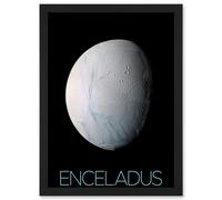 Artery8 NASA Our Solar System Enceladus Saturn's Moon Ice Oceans Artwork Framed Wall Art Print A4 in Black Artery8 Black