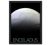 Artery8 NASA Our Solar System Enceladus Saturn's Moon Surface Artwork Framed Wall Art Print A4 in Black Artery8 Black