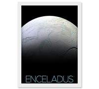 Artery8 NASA Our Solar System Enceladus Saturn's Moon Surface Artwork Framed Wall Art Print A4 in White Artery8 White
