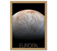 Artery8 NASA Our Solar System Europa Jupiter's Moon Ice Surface Artwork Framed Wall Art Print A4 in Light Oak Artery8 Light Oak