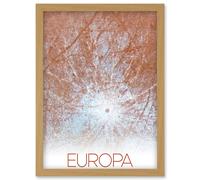 Artery8 NASA Our Solar System Europa Jupiter's Moon Pwyll Crater Artwork Framed Wall Art Print A4 in Light Oak Artery8 Light Oak
